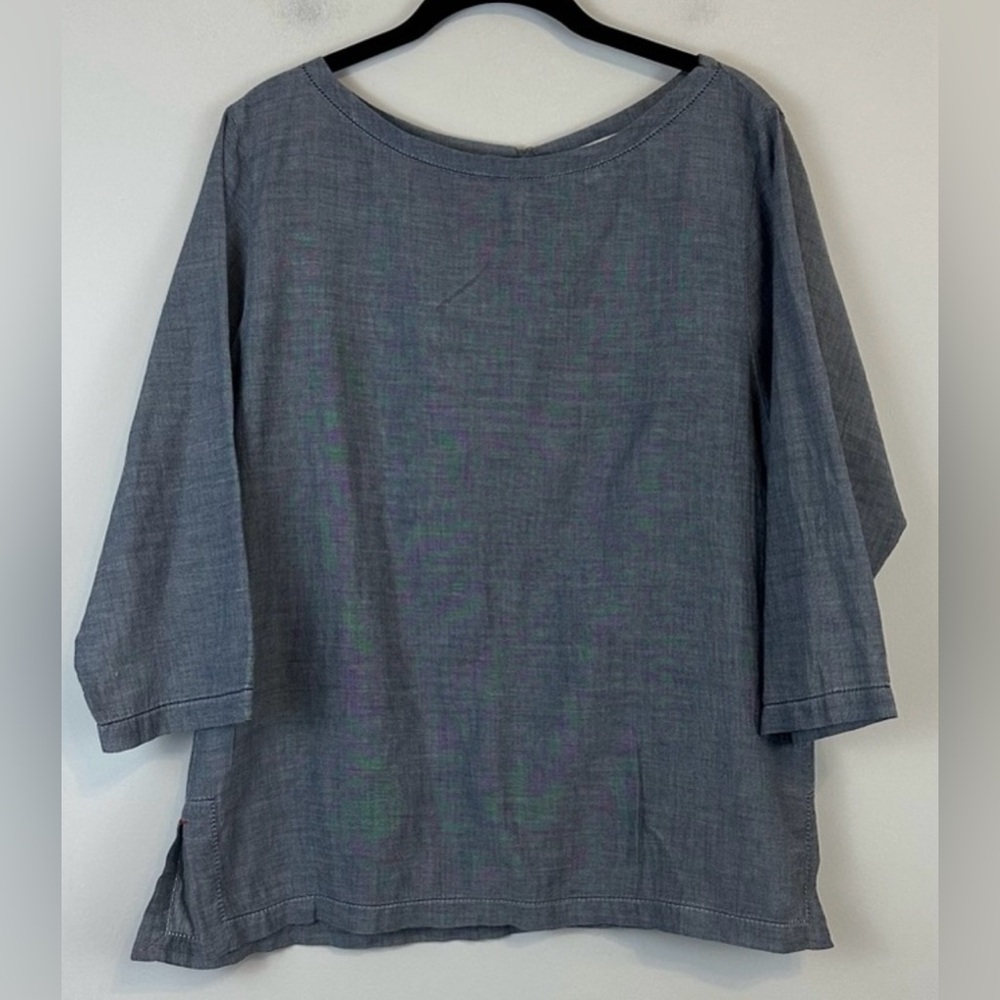 Ines de la Fressange x Uniqlo | Gray Boxy Fit 3/4 Sleeve Blouse Size Large
